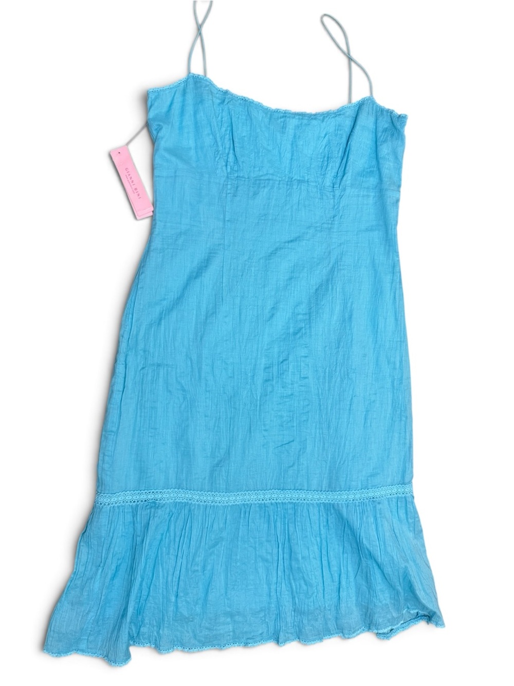 NWT Gianni Bini Turquoise Blue Cotton Spaghetti Strap Ruffle Midi Dress Size M